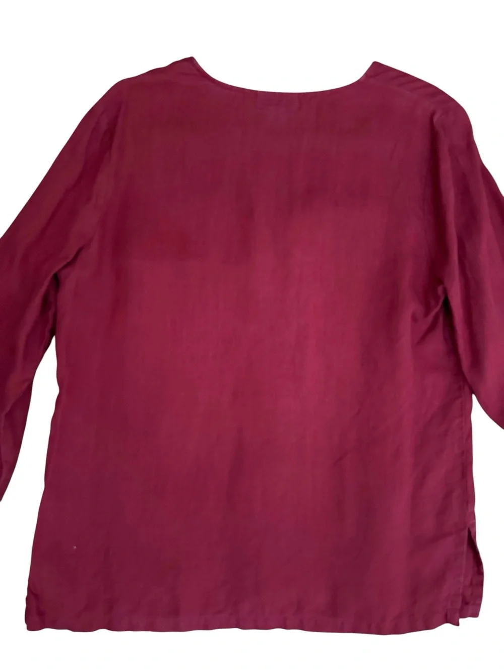 NEIMAN MARCUS 100% Linen Button Front Blouse Size Medium Red V-Neck Long Sleeve - Picture 8 of 11
